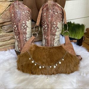 FUR, Suede & Pearl accent handbag